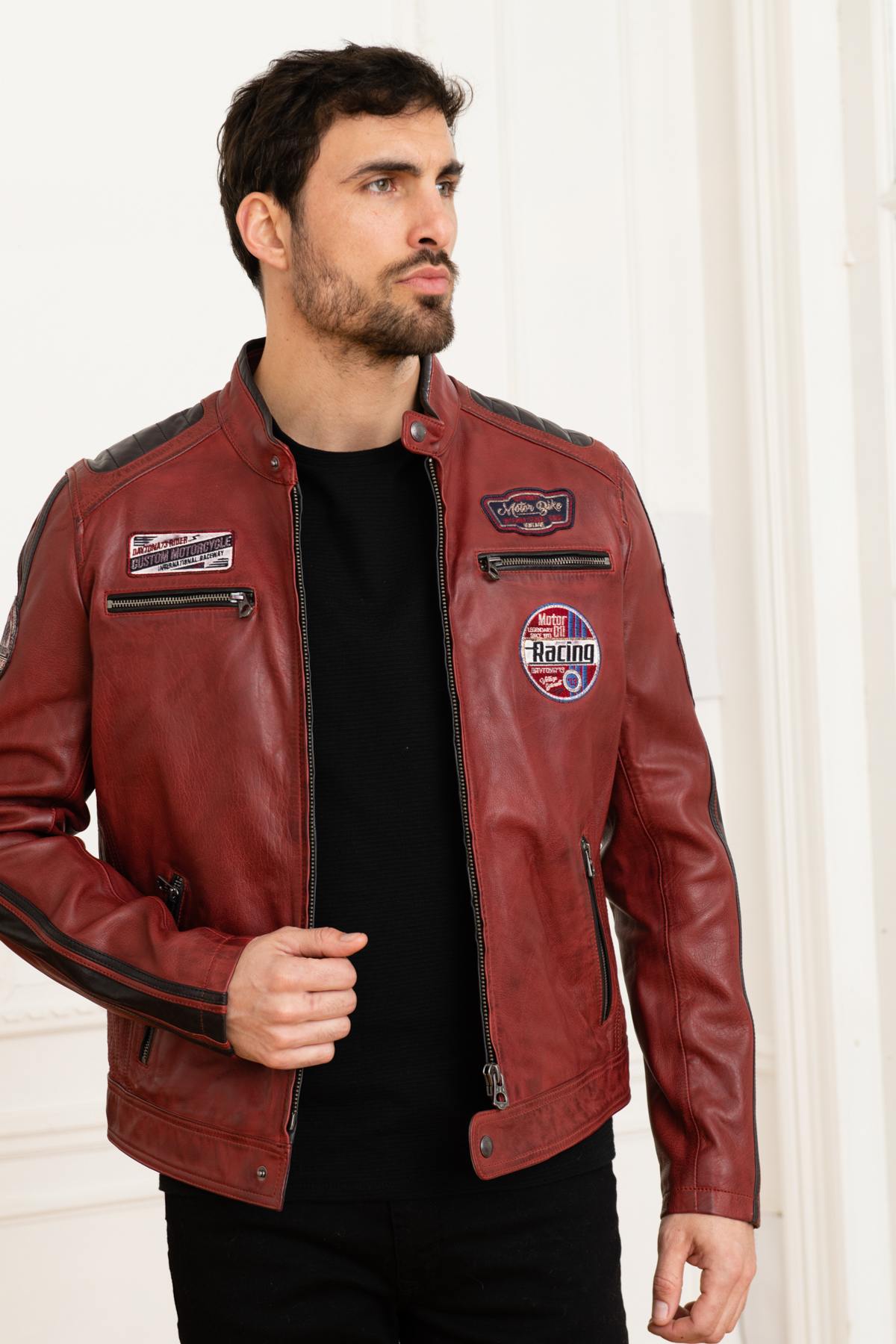 Red leather racer jacket - Image n°3