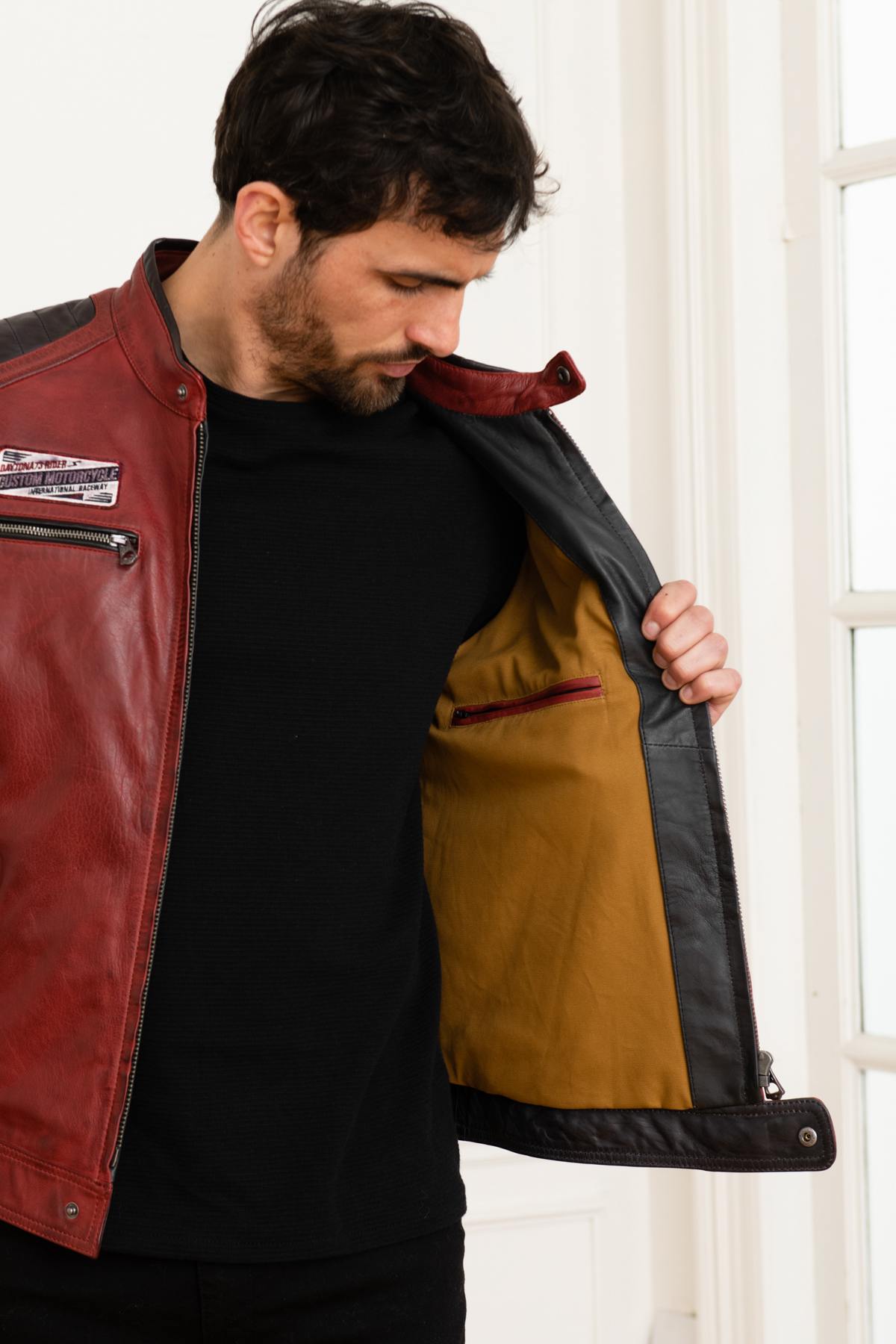 Red leather racer jacket - Image n°4