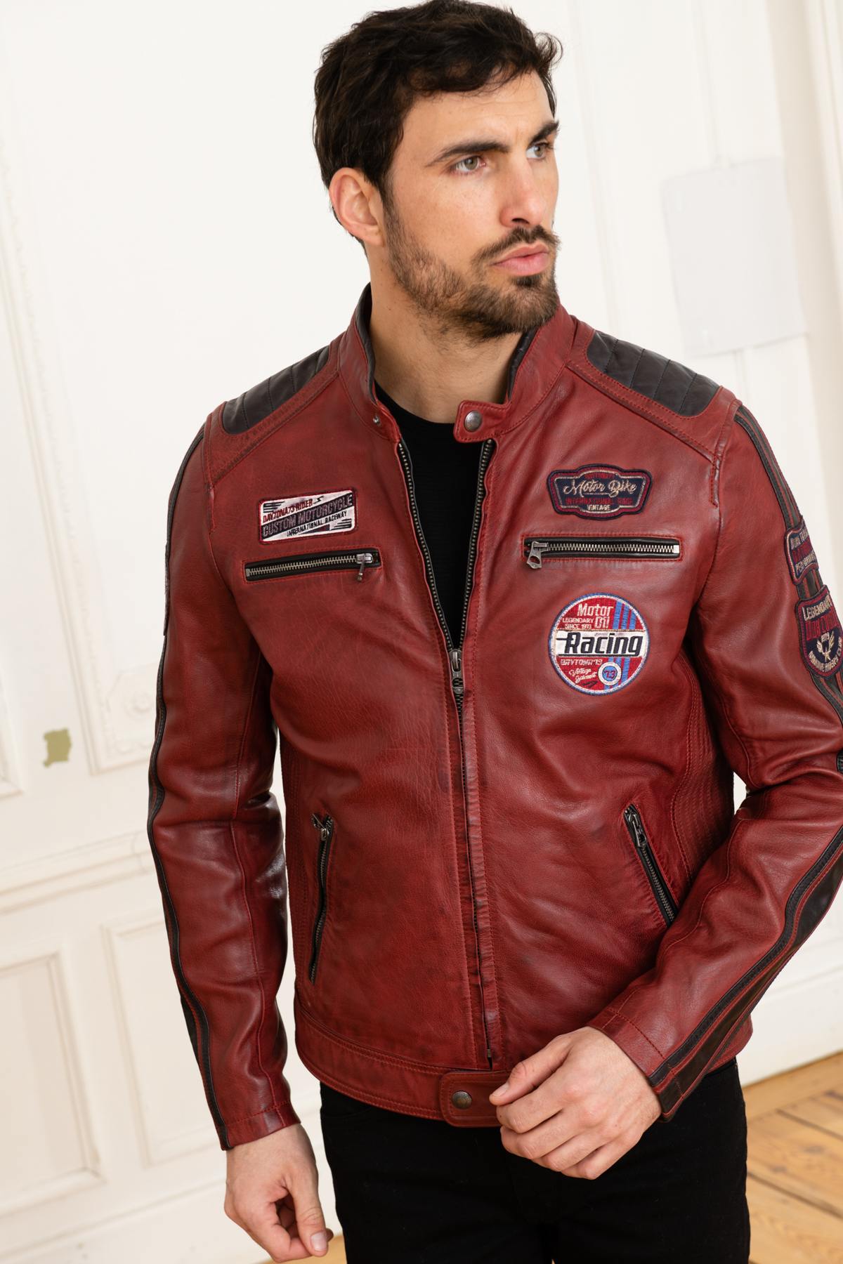 Red leather racer jacket - Image n°6