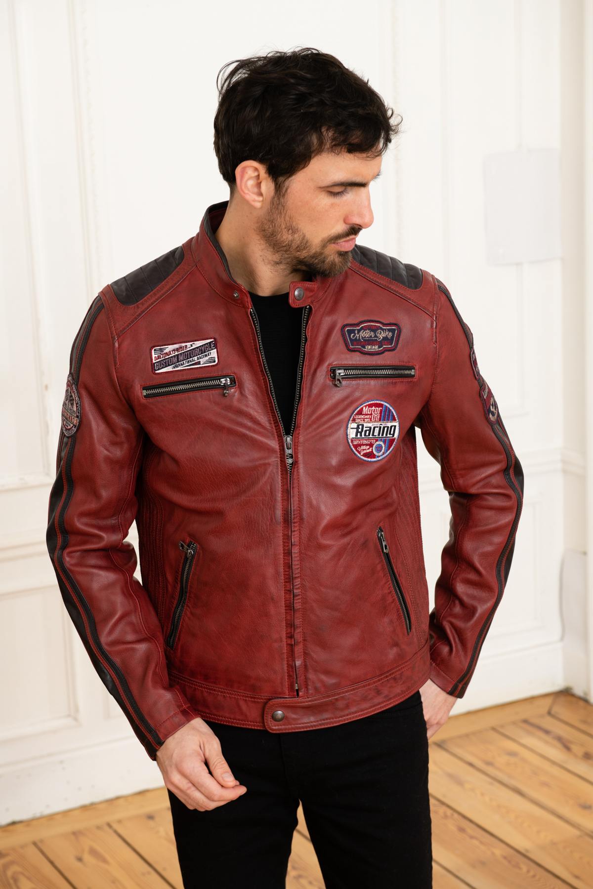 Red leather racer jacket - Image n°1