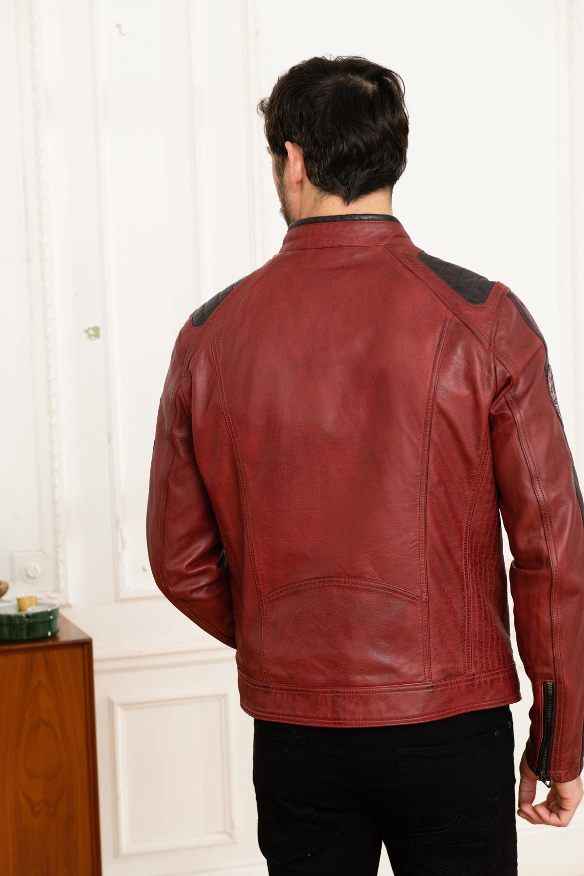 Red leather racer jacket - Image n°5