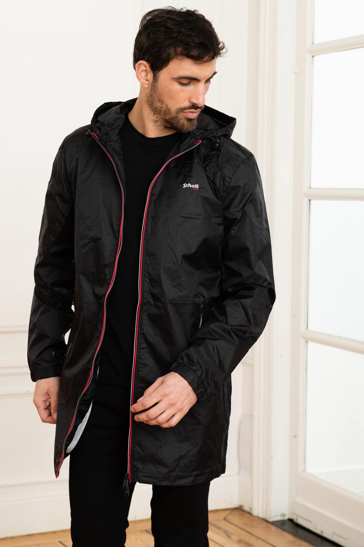 Long black windbreaker jacket - Image n°3