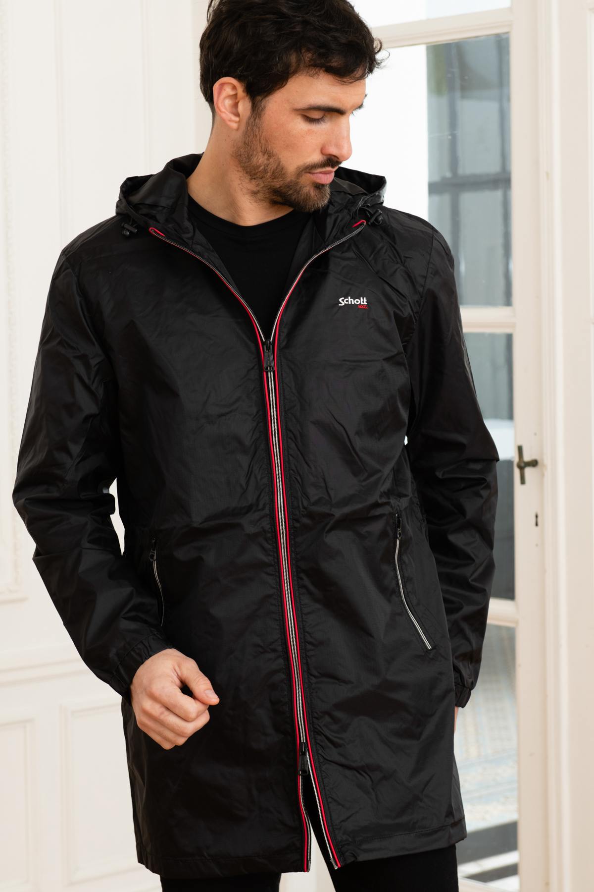 Long black windbreaker jacket - Image n°1