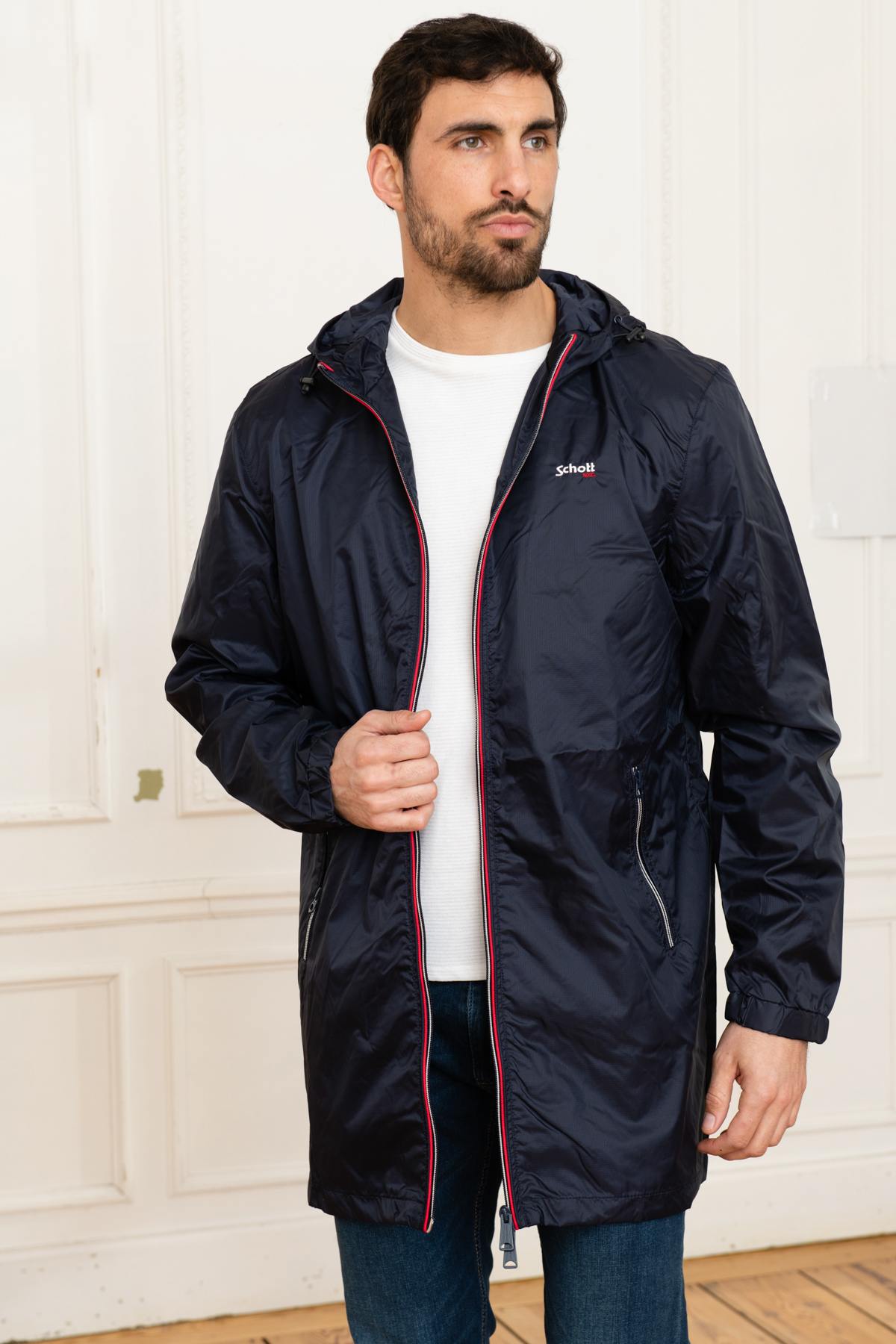 Navy blue sportswear windbreaker coat - Image n°3