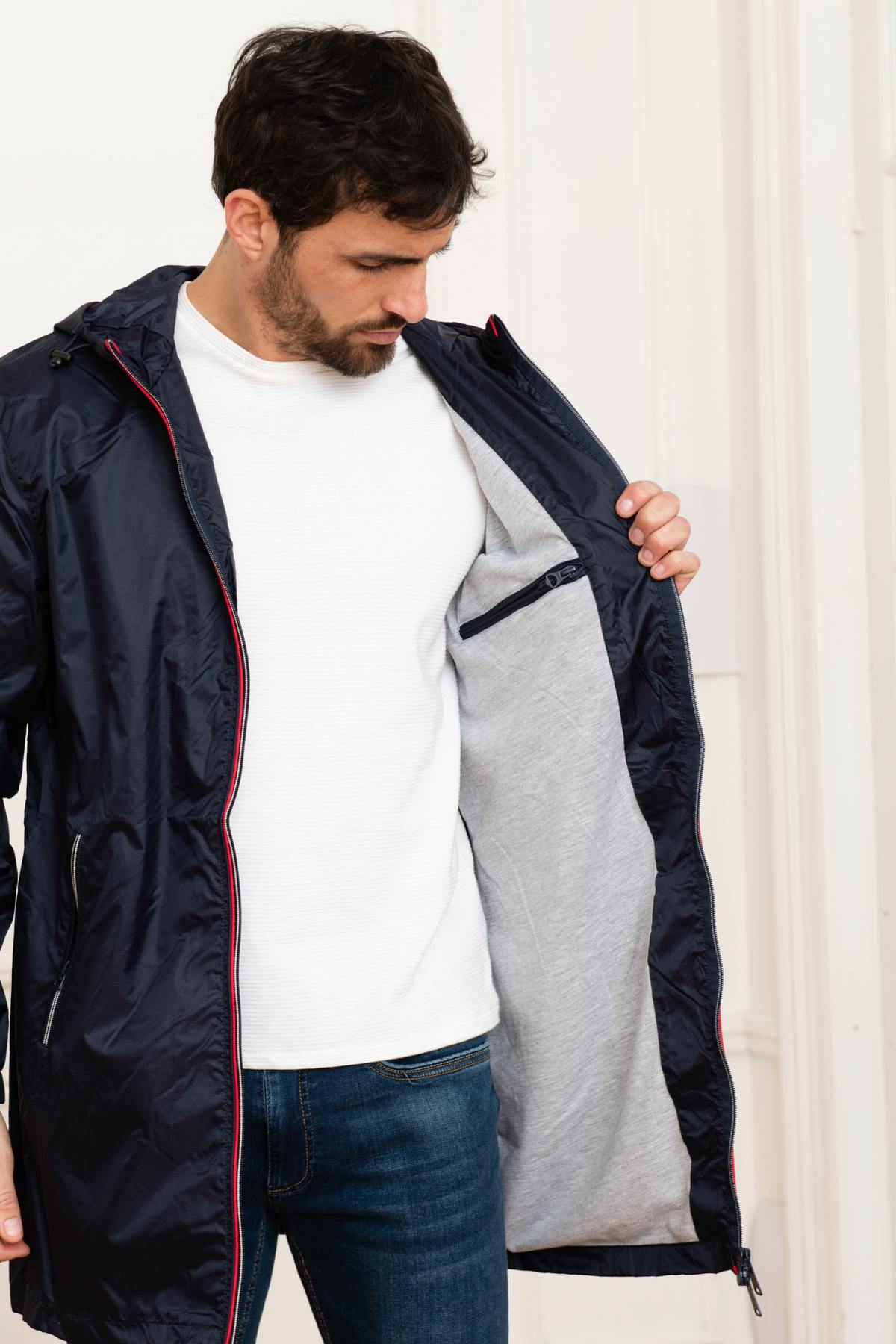 Navy blue sportswear windbreaker coat - Image n°4