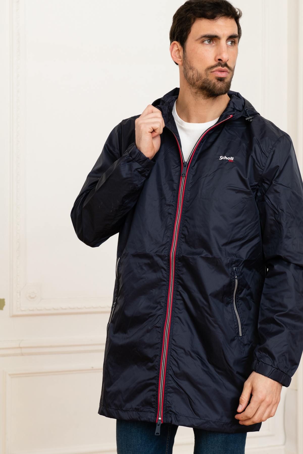 Navy blue sportswear windbreaker coat - Image n°6