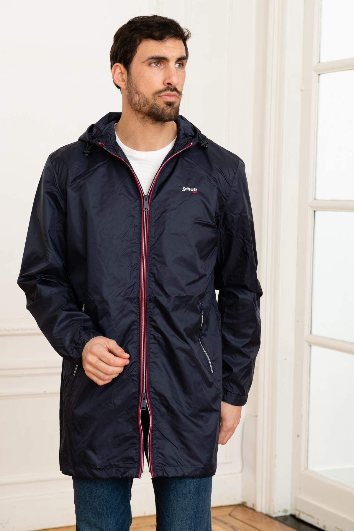 Navy blue sportswear windbreaker coat - Image n°1