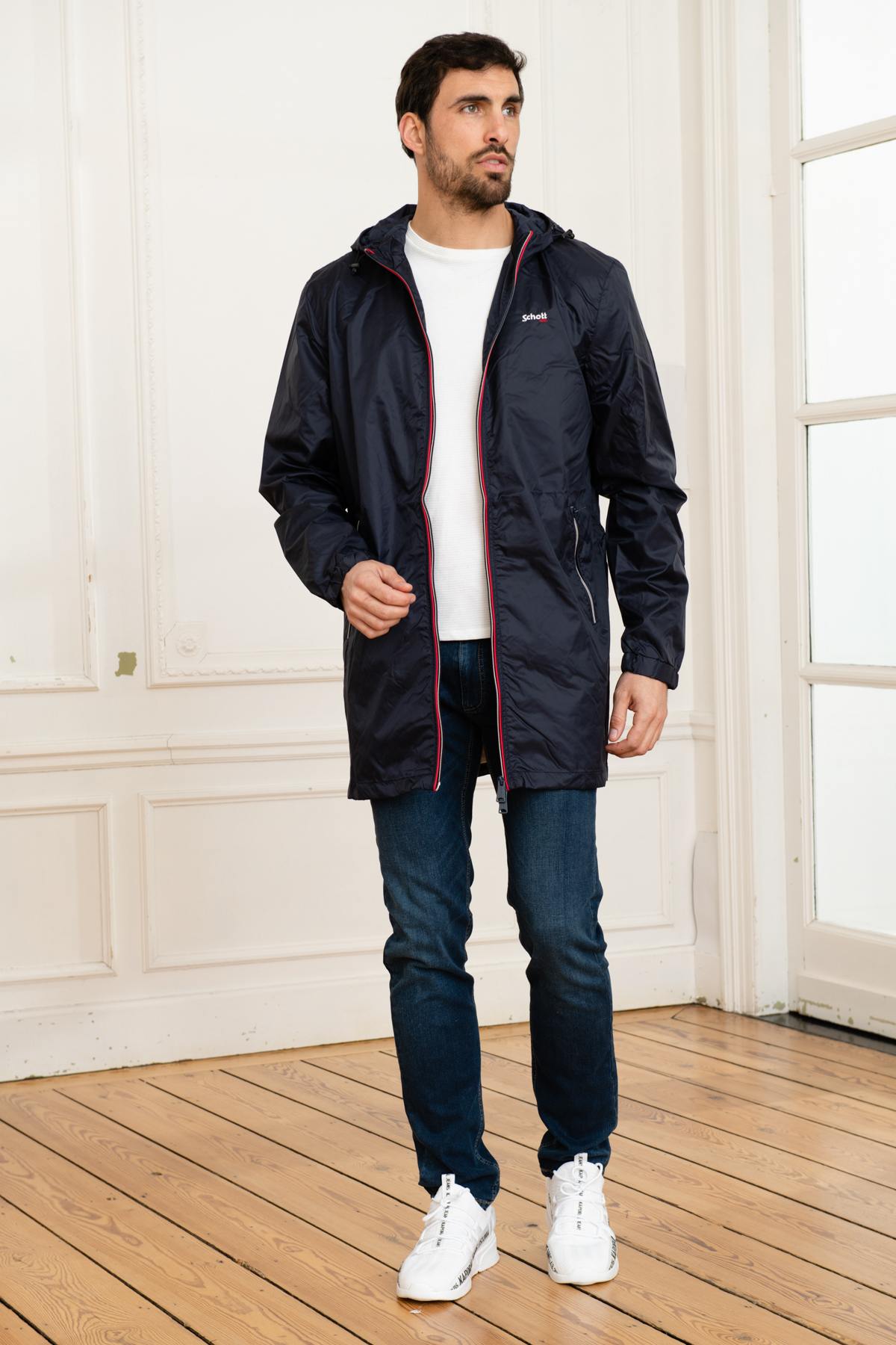 Navy blue sportswear windbreaker coat - Image n°2