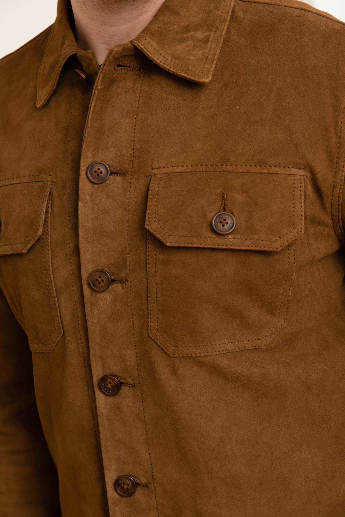 Brown suede leather worker overshirt - Image n°7