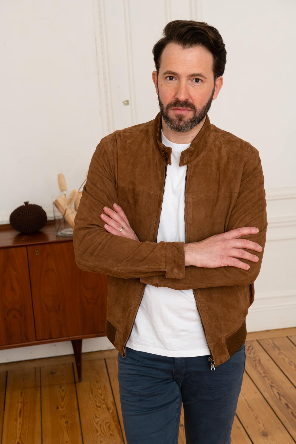 Teddy-style jacket in suede leather - Image n°3