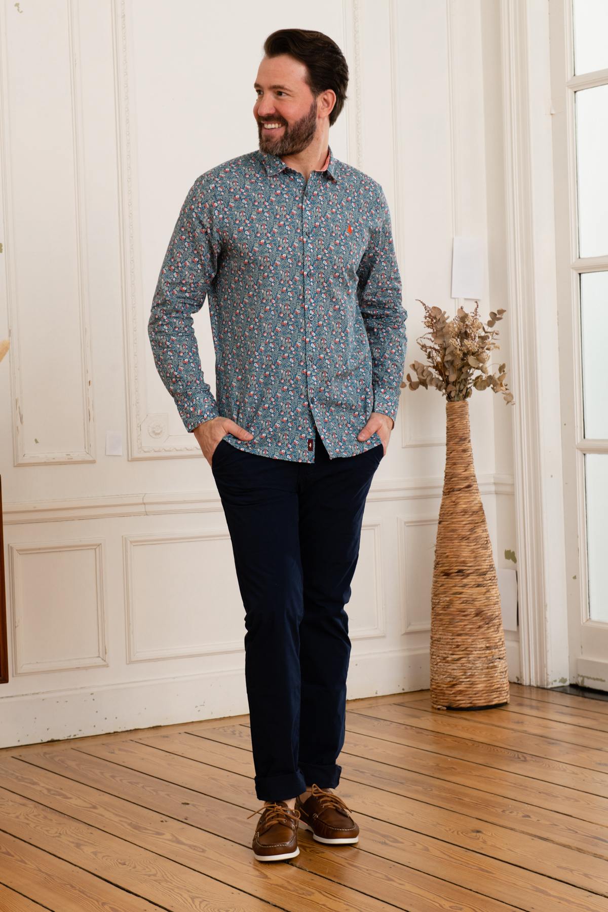 Men's blue floral shirt - Image n°2