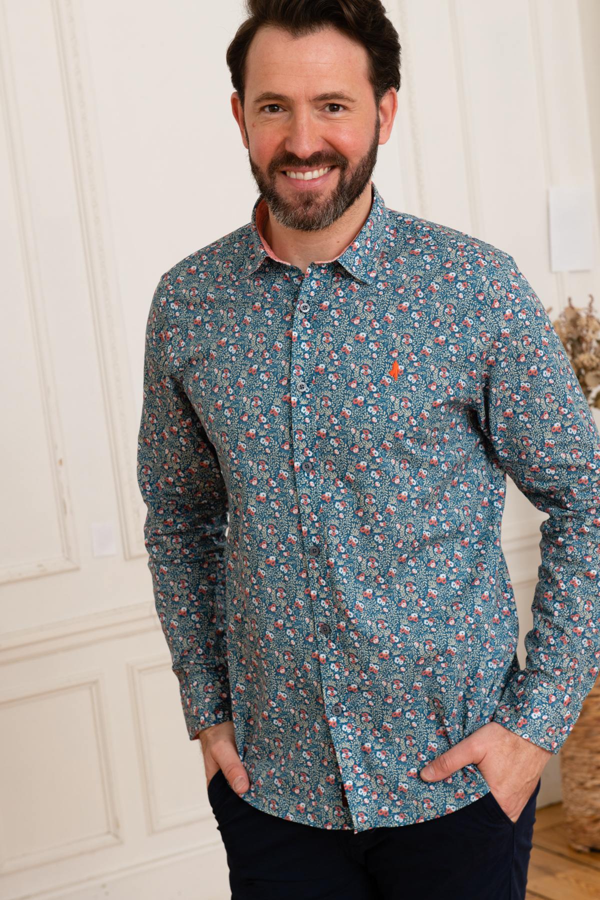 Men's blue floral shirt - Image n°3