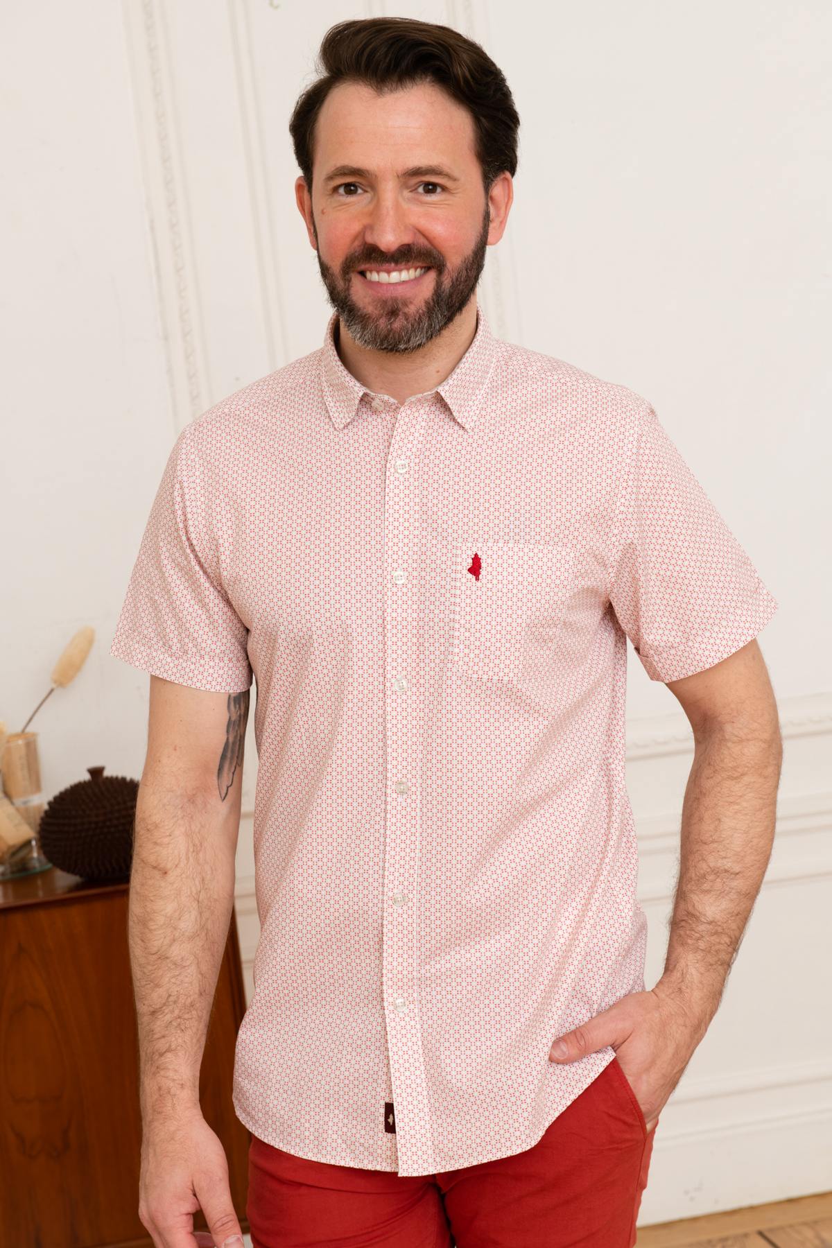 Red Patterned Short Sleeve Shirt - Image n°1