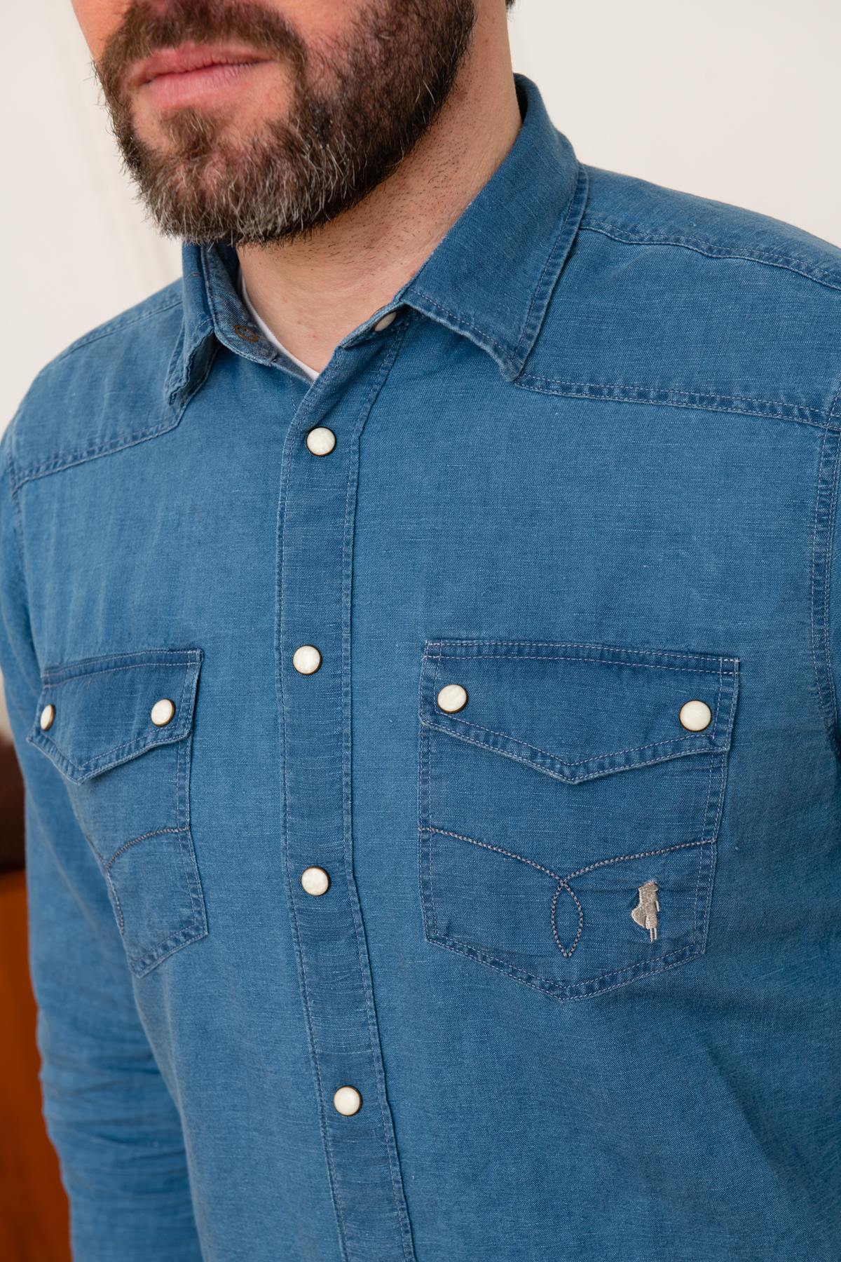 Men's denim blue shirt - Image n°5