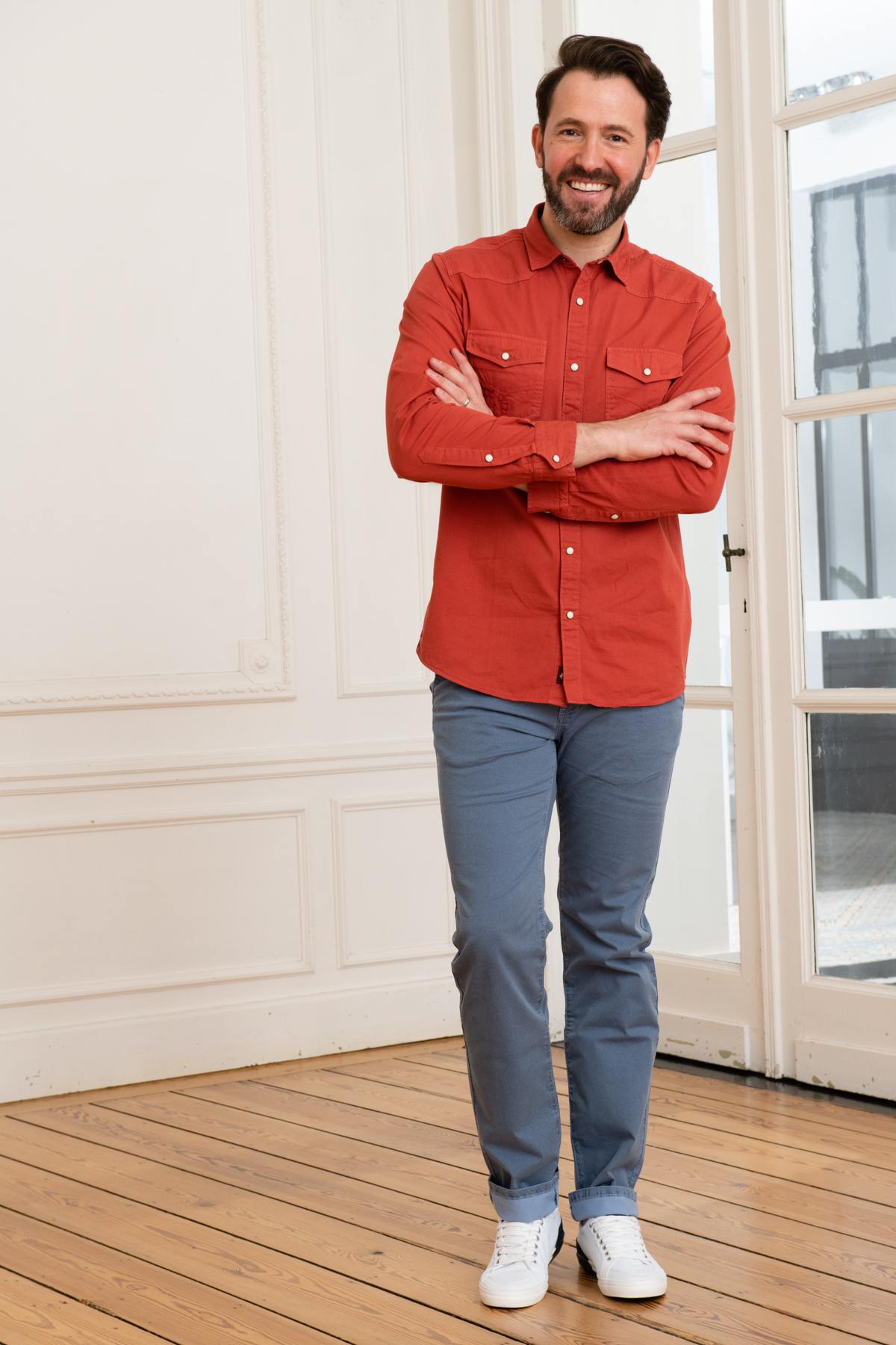 Men's double pocket red shirt - Image n°3