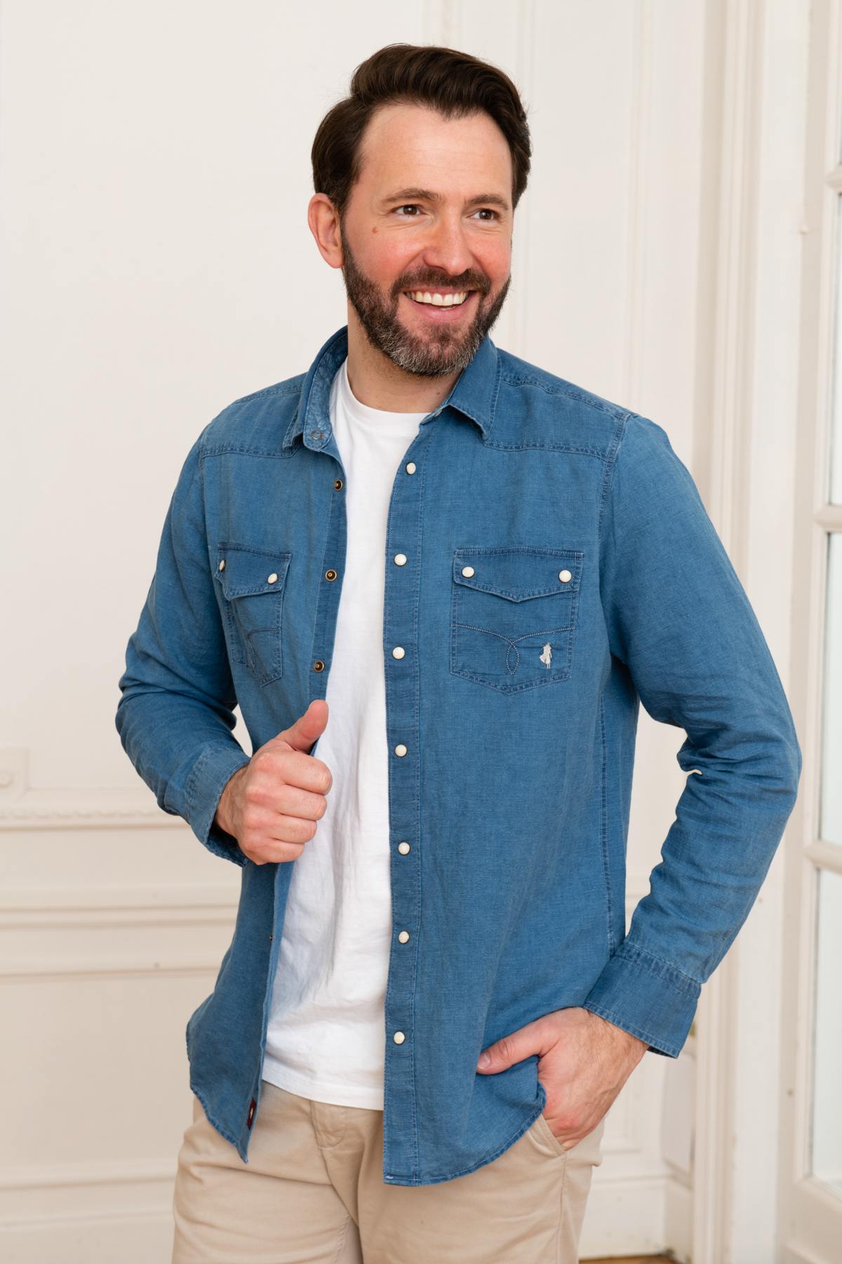 Men's denim blue shirt - Image n°1