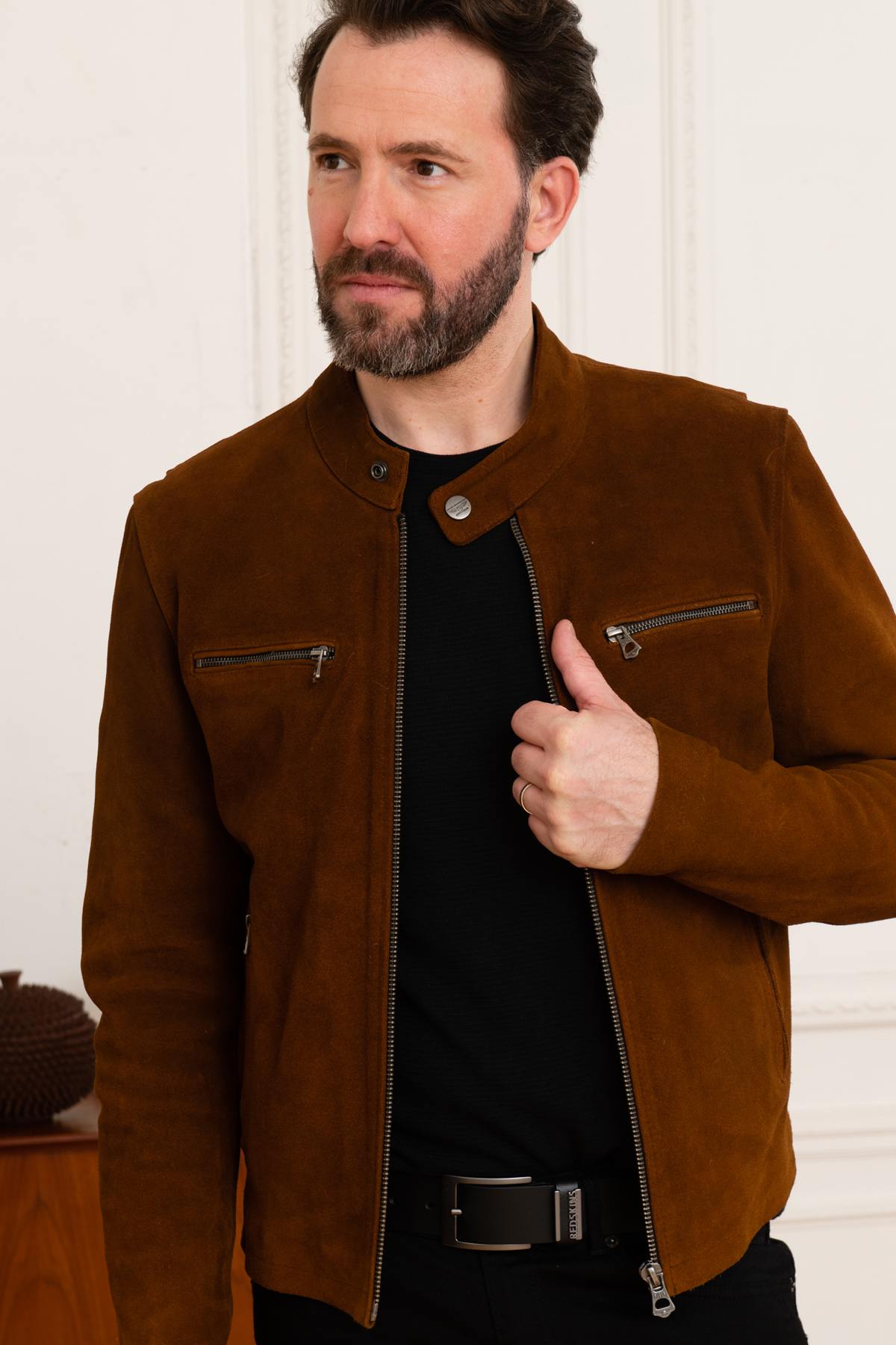 Biker-style jacket in suede cowhide - Image n°3