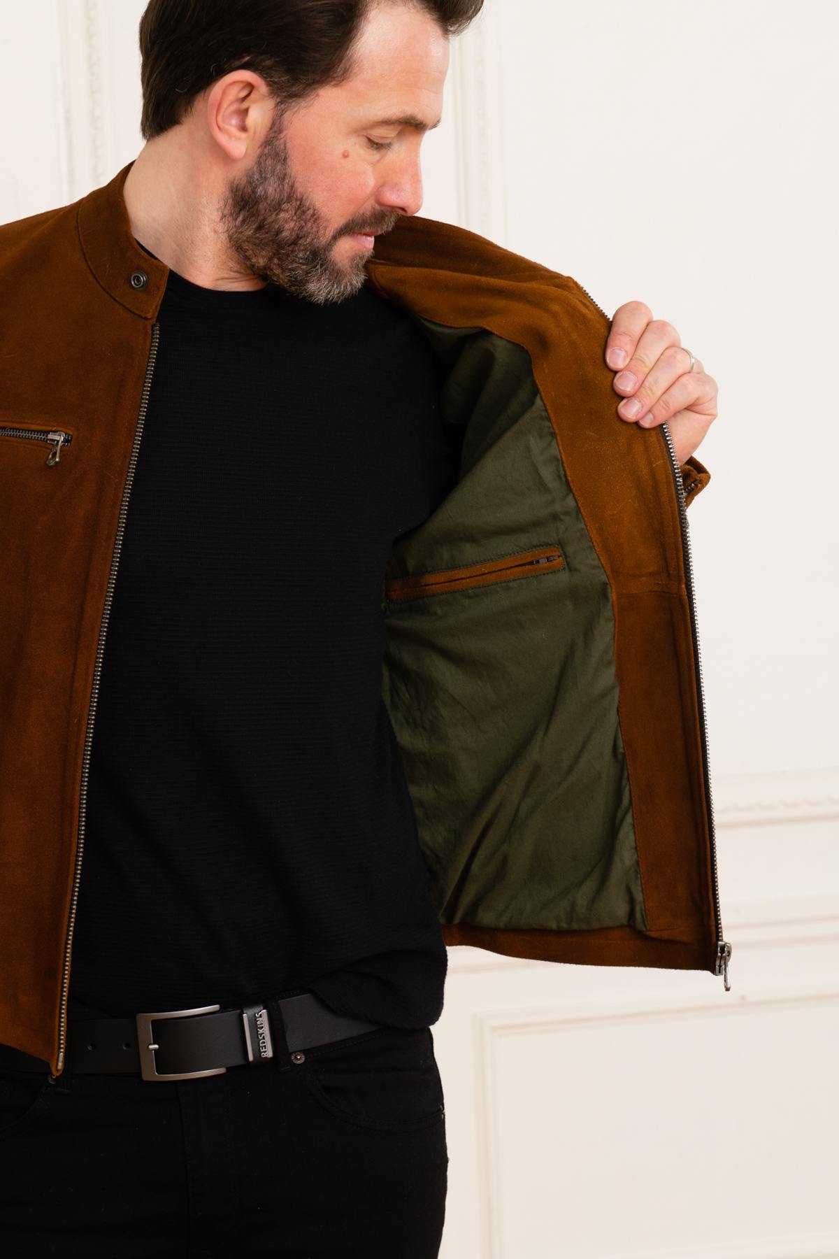 Biker-style jacket in suede cowhide - Image n°4