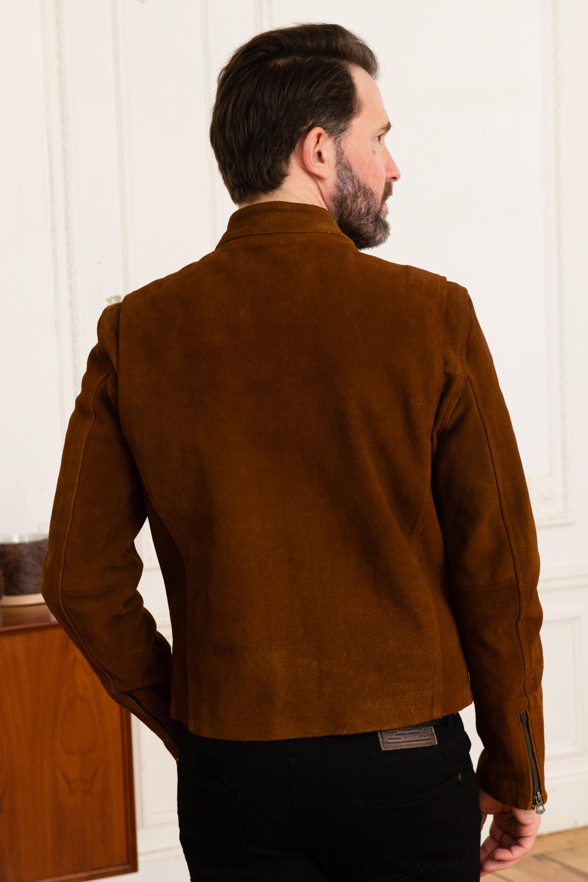 Biker-style jacket in suede cowhide - Image n°5