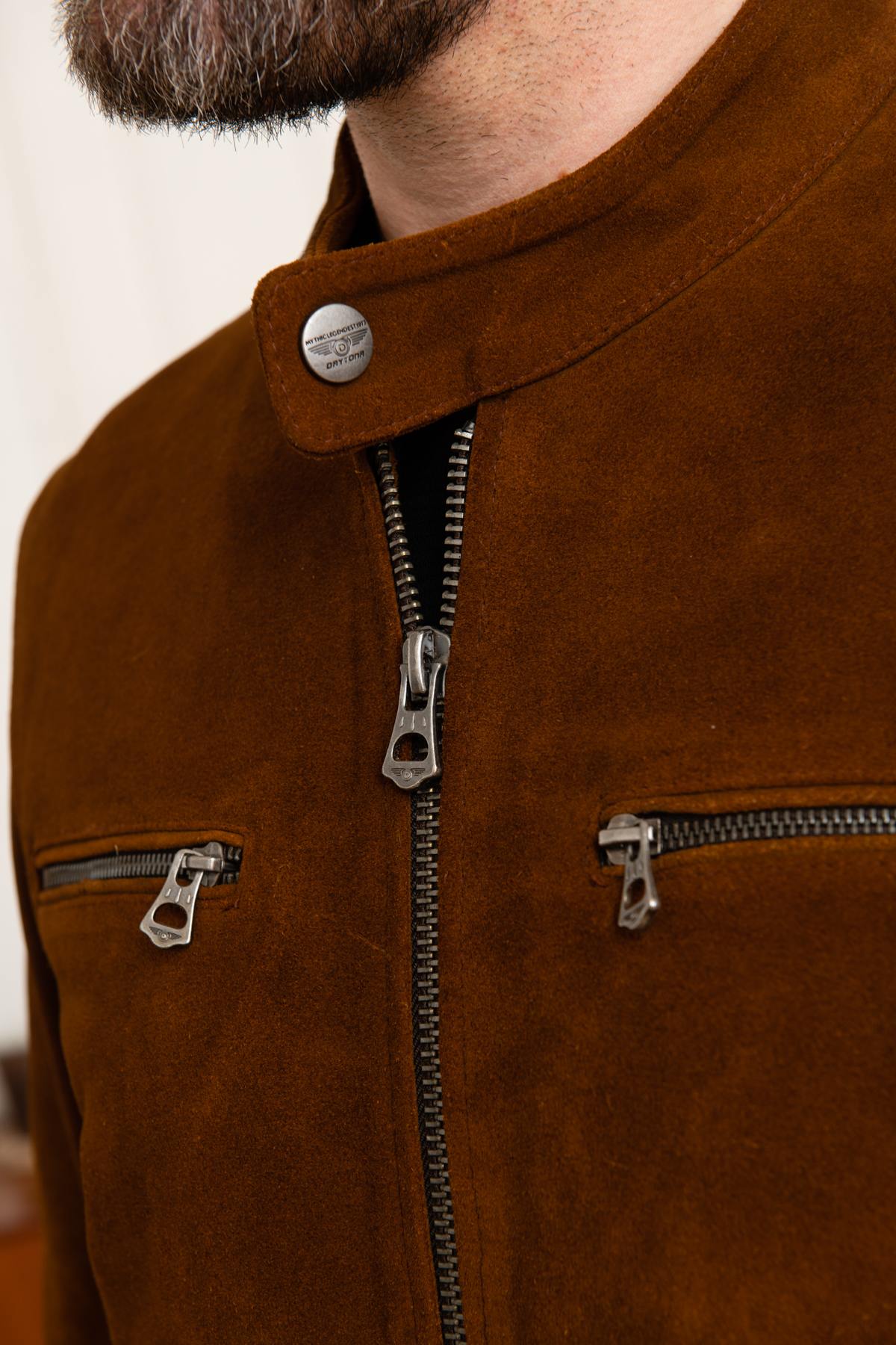 Biker-style jacket in suede cowhide - Image n°7