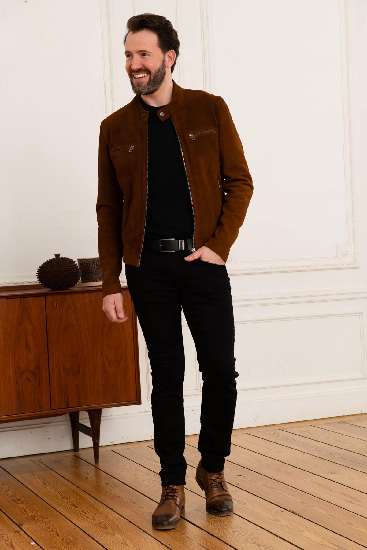 Biker-style jacket in suede cowhide - Image n°2