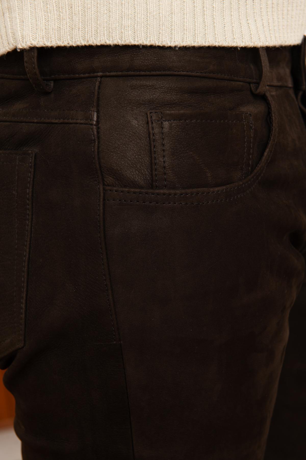 Men's brown cowhide leather pants - Image n°3