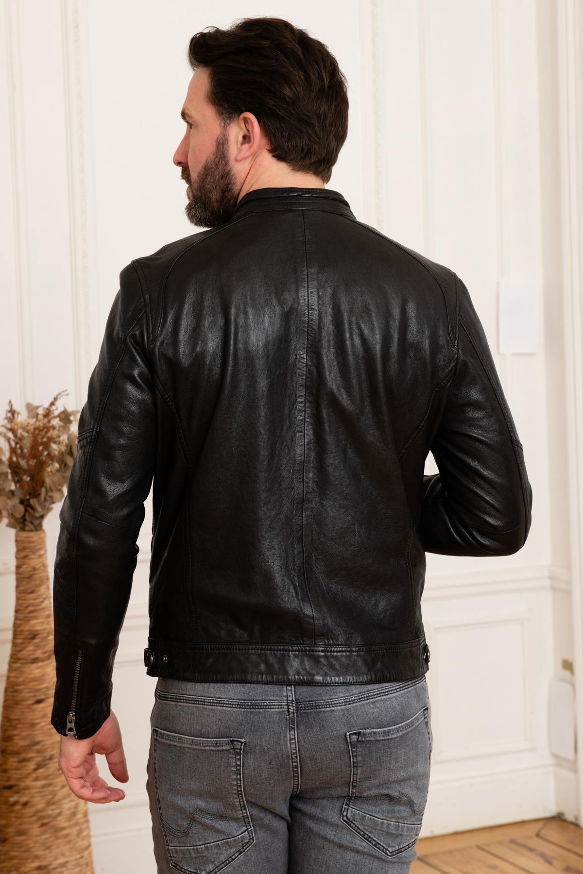 Black lambskin leather jacket - Image n°4