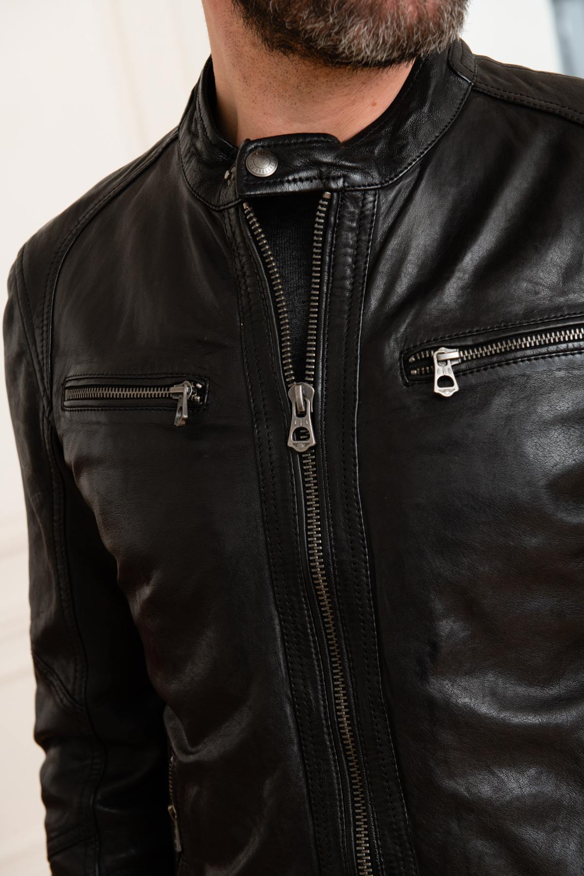 Black lambskin leather jacket - Image n°3