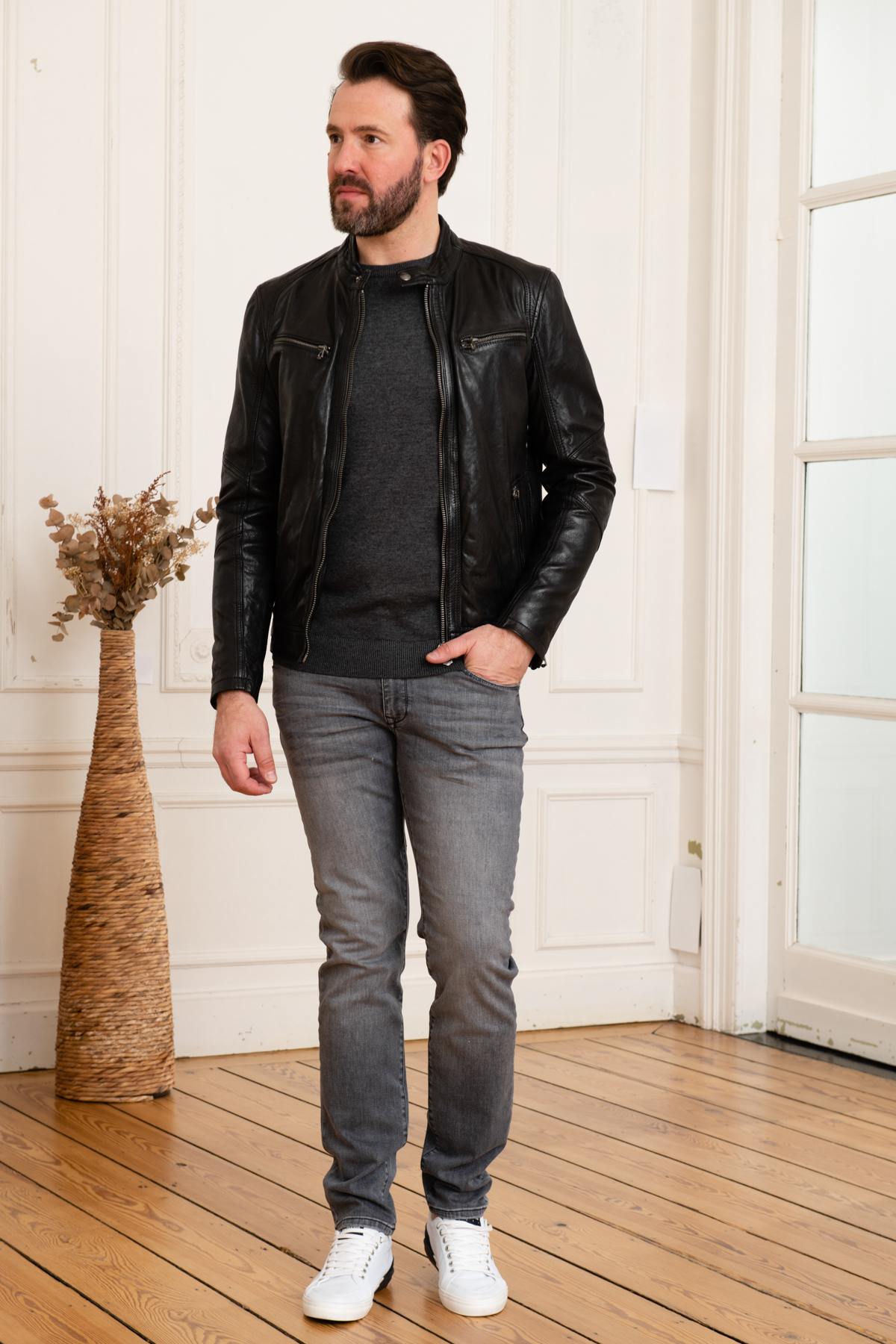 Black lambskin leather jacket - Image n°2