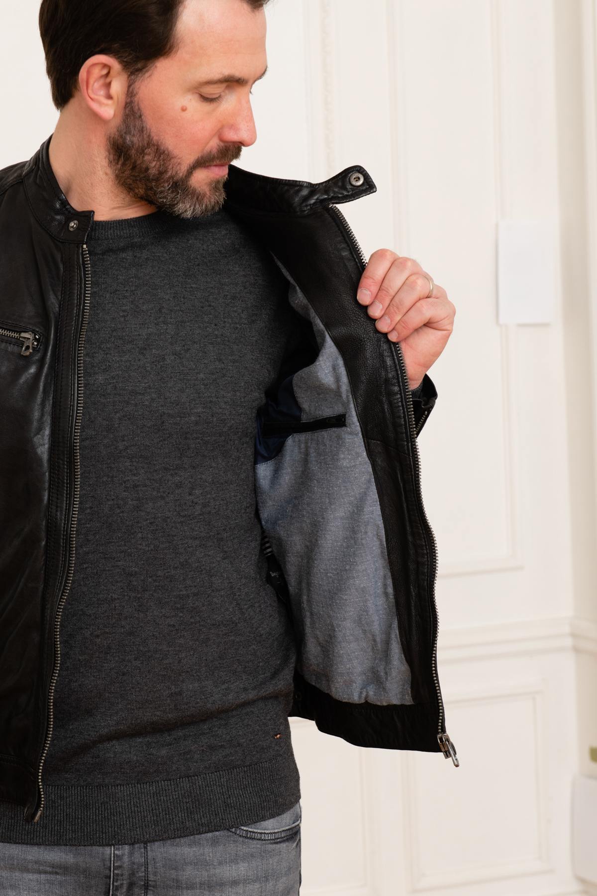 Black lambskin leather jacket - Image n°6