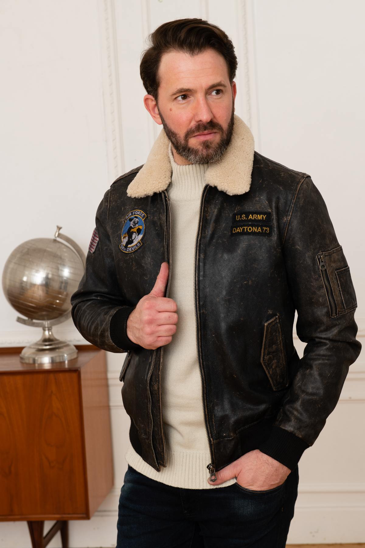 Vintage cowhide leather aviator - Image n°3