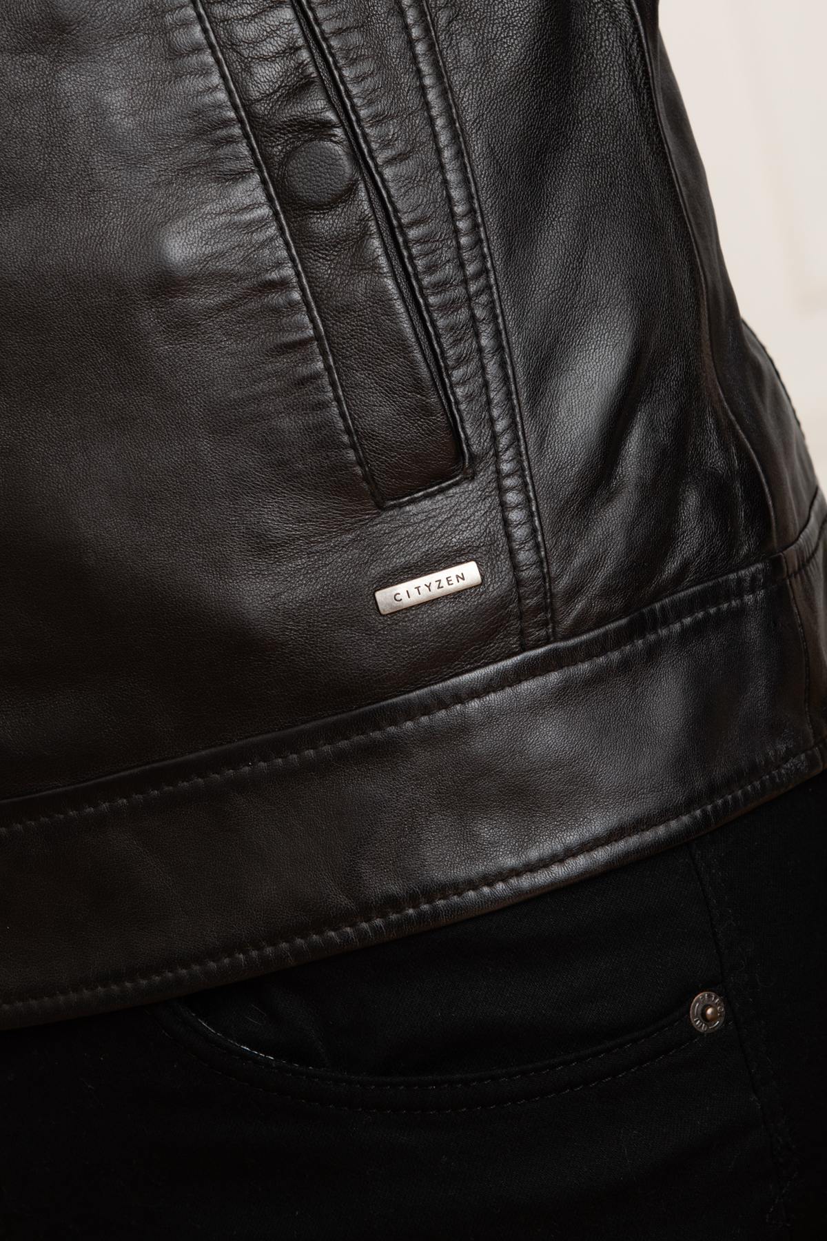 Black leather jacket with biker collar - Image n°9