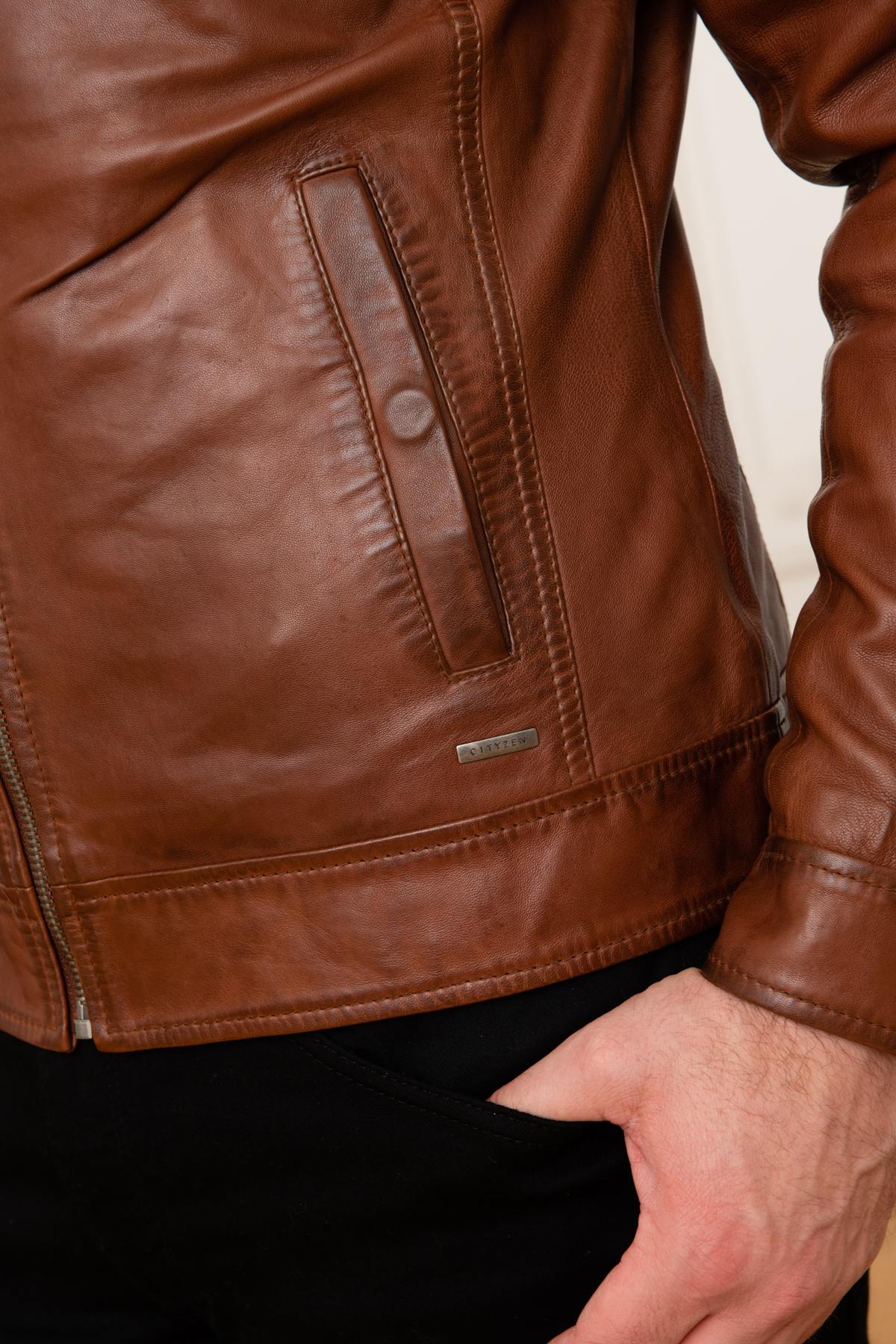 Men's genuine cognac leather jacket - Image n°10