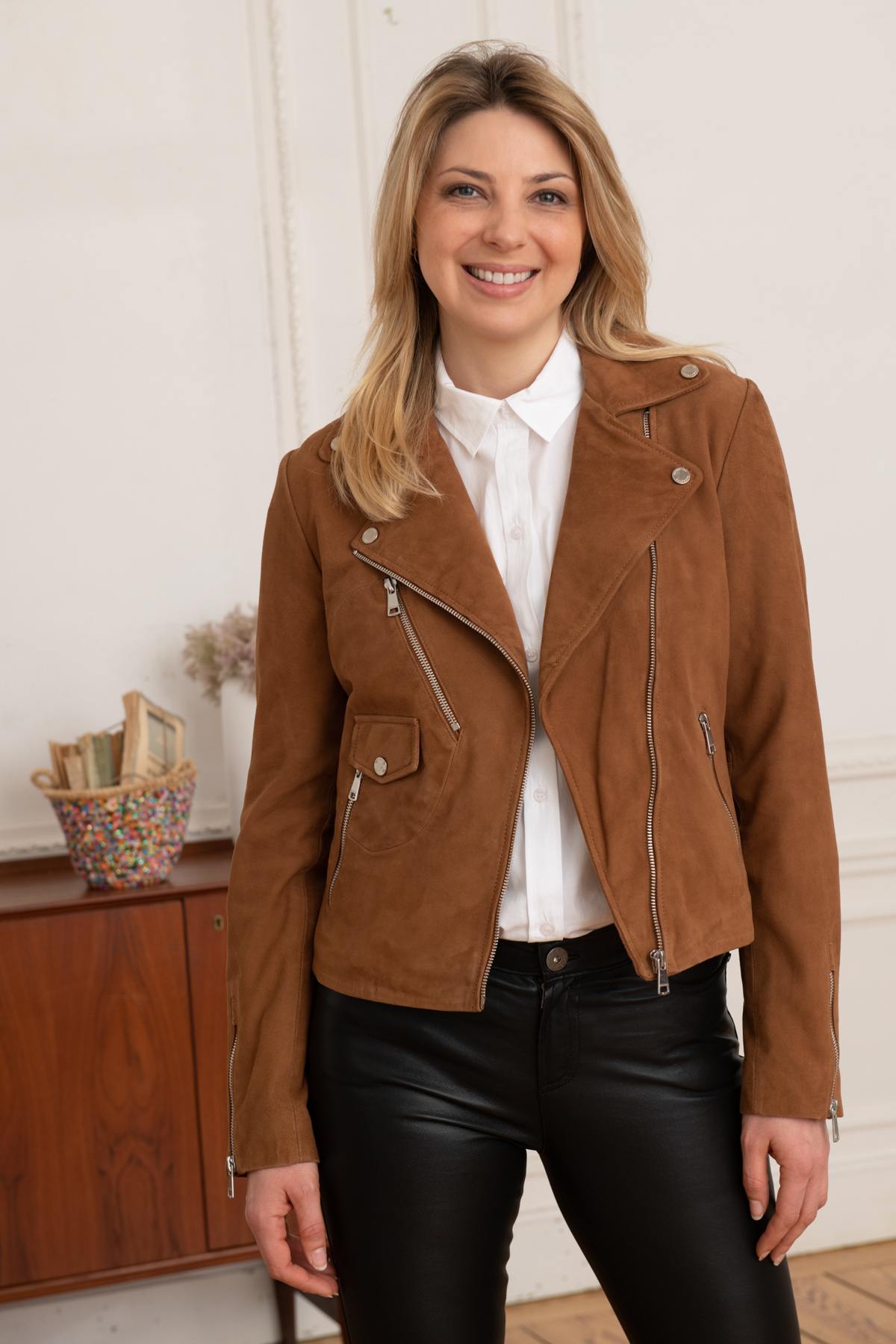 Biker Jacket cut suede leather jacket - Image n°1