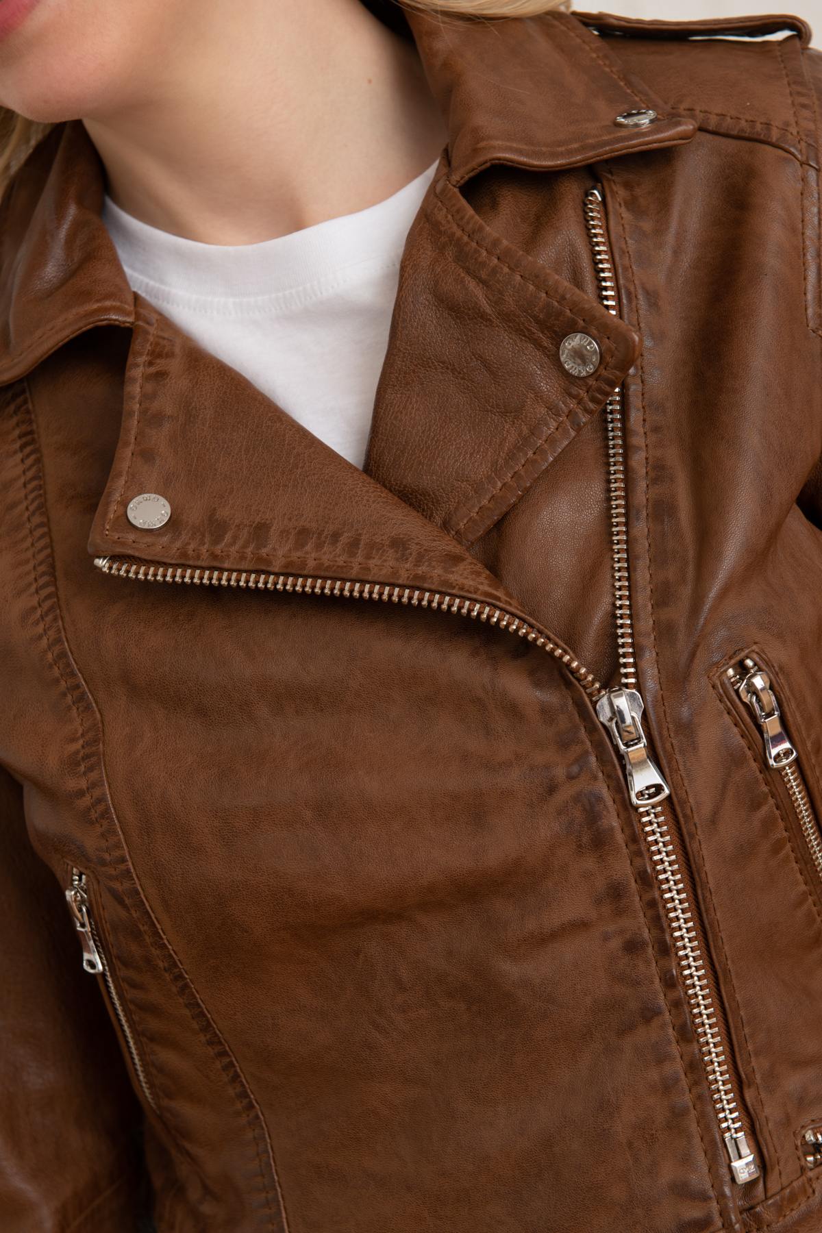 Short brown leather perfecto - Image n°8