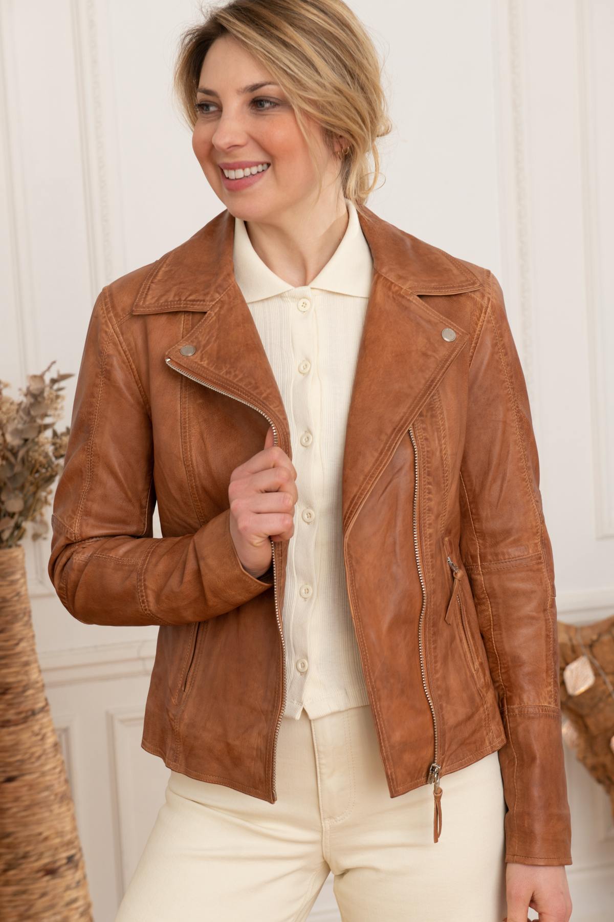 Women's light cognac perfecto - Image n°1