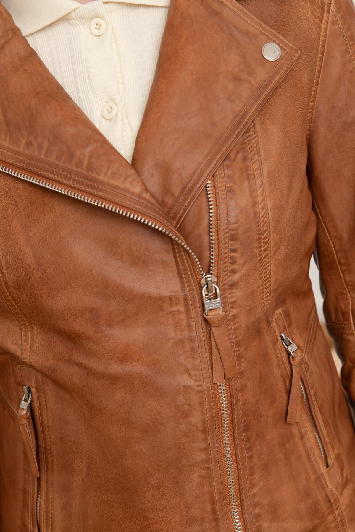 Women's light cognac Biker Jacket - Image n°8