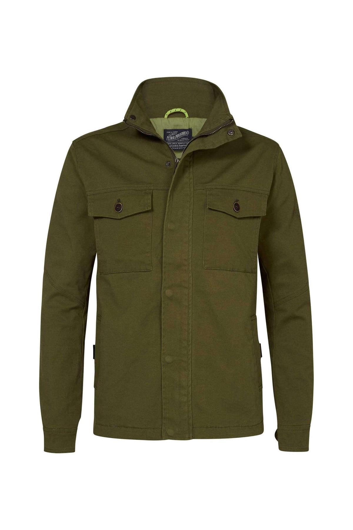 Khaki army stand-up collar field jacket - Image n°1