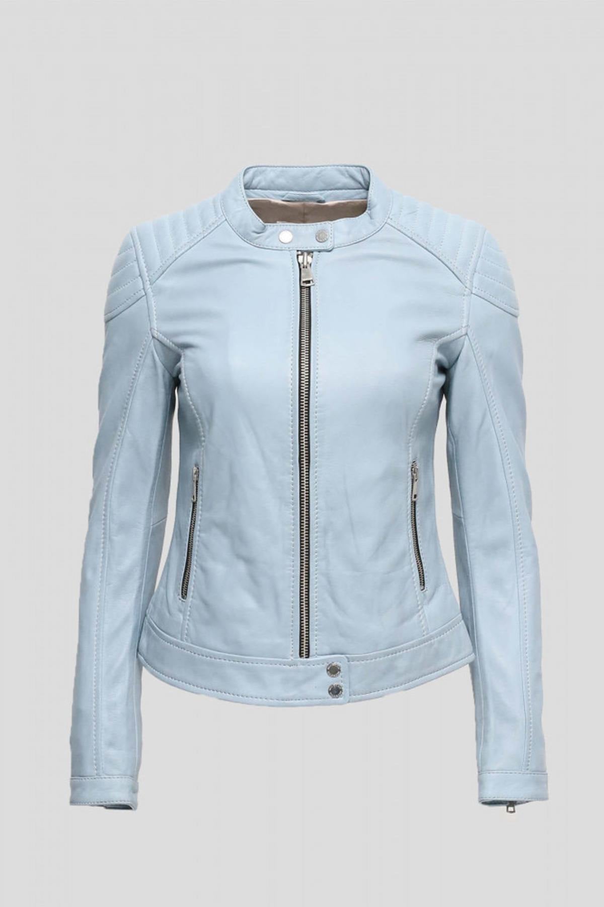 Light blue leather jacket - Image n°5