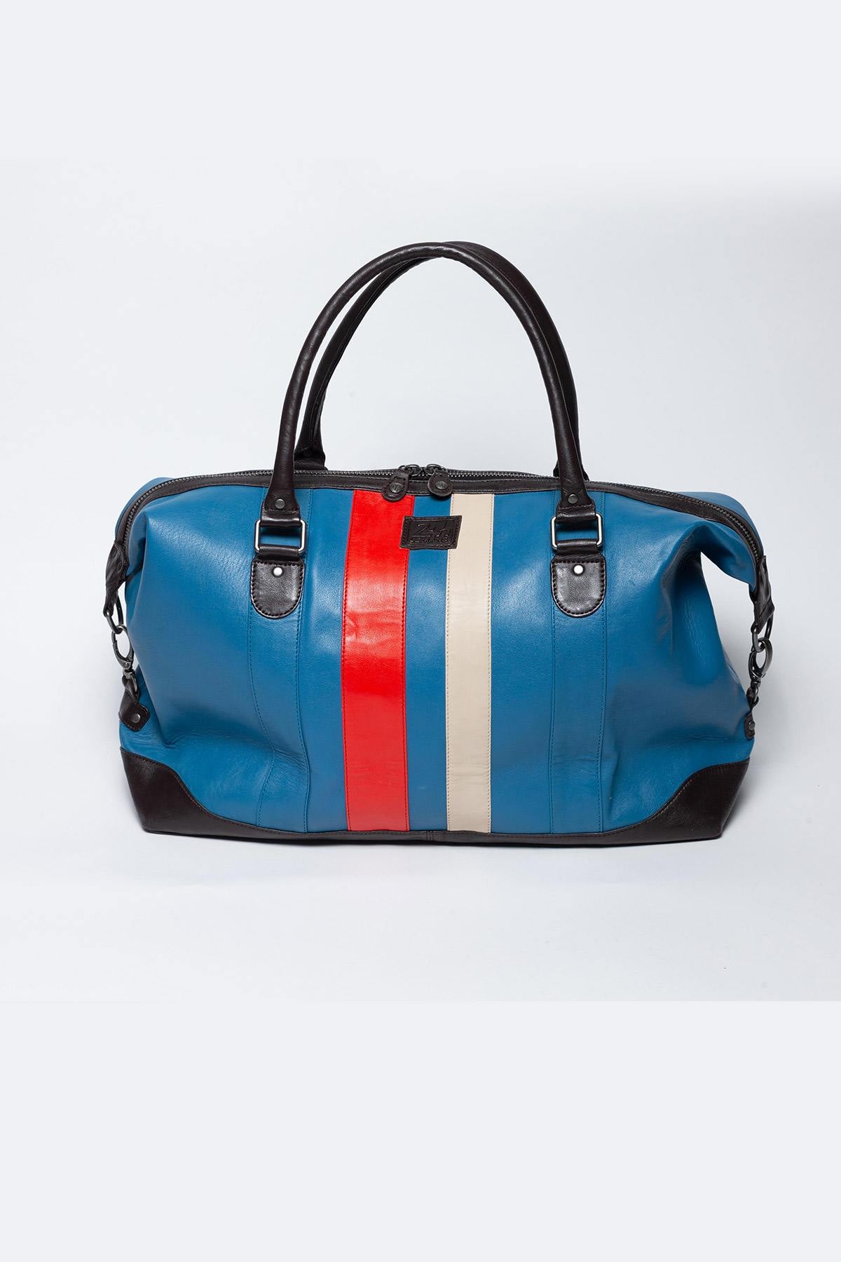 Electric Blue Genuine Leather Travel Bag - Image n°2