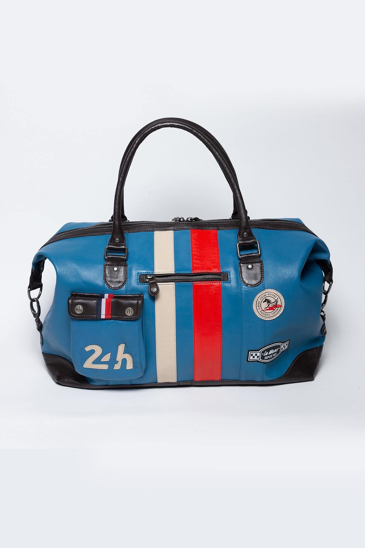 Electric Blue Genuine Leather Travel Bag - Image n°3