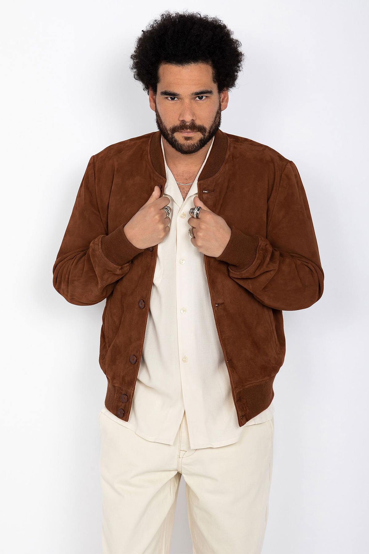 Retro teddy jacket in suede leather - Image n°3