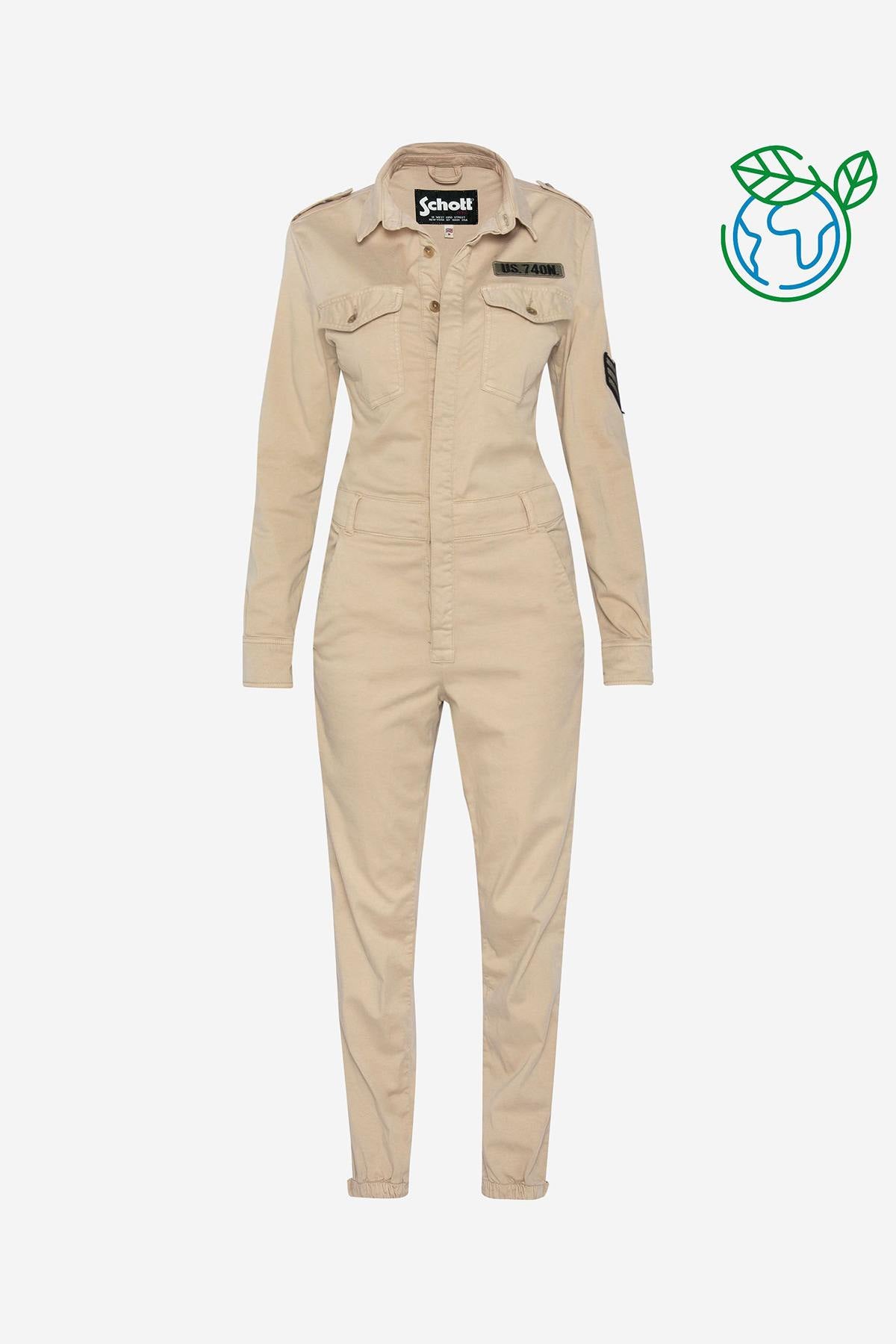 Women's beige military jumpsuit - Image n°2