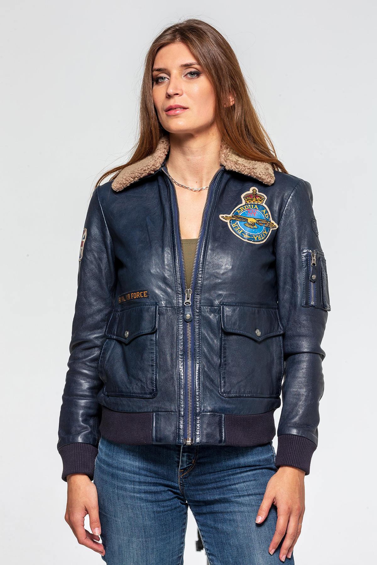 Navy blue leather RAF pilot jacket - Image n°2