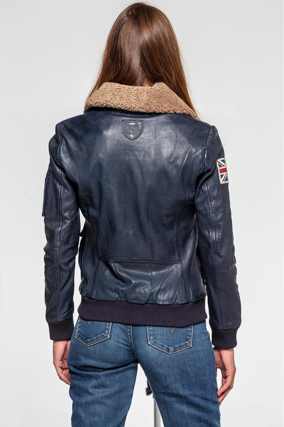 Navy blue leather RAF pilot jacket - Image n°4