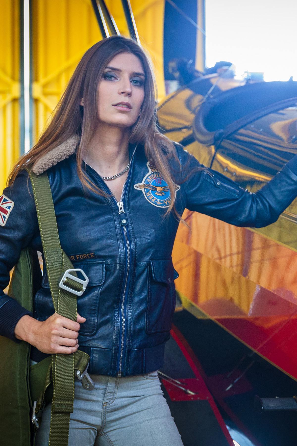 Navy blue leather RAF pilot jacket - Image n°1