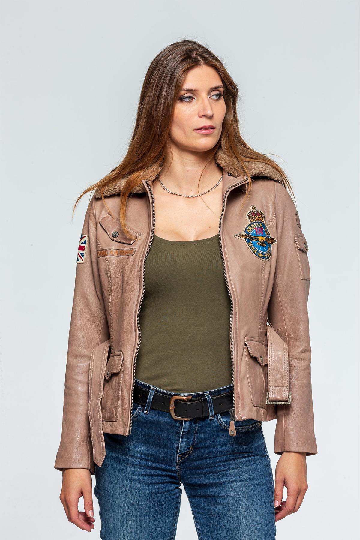 Beige leather military jacket - Image n°2