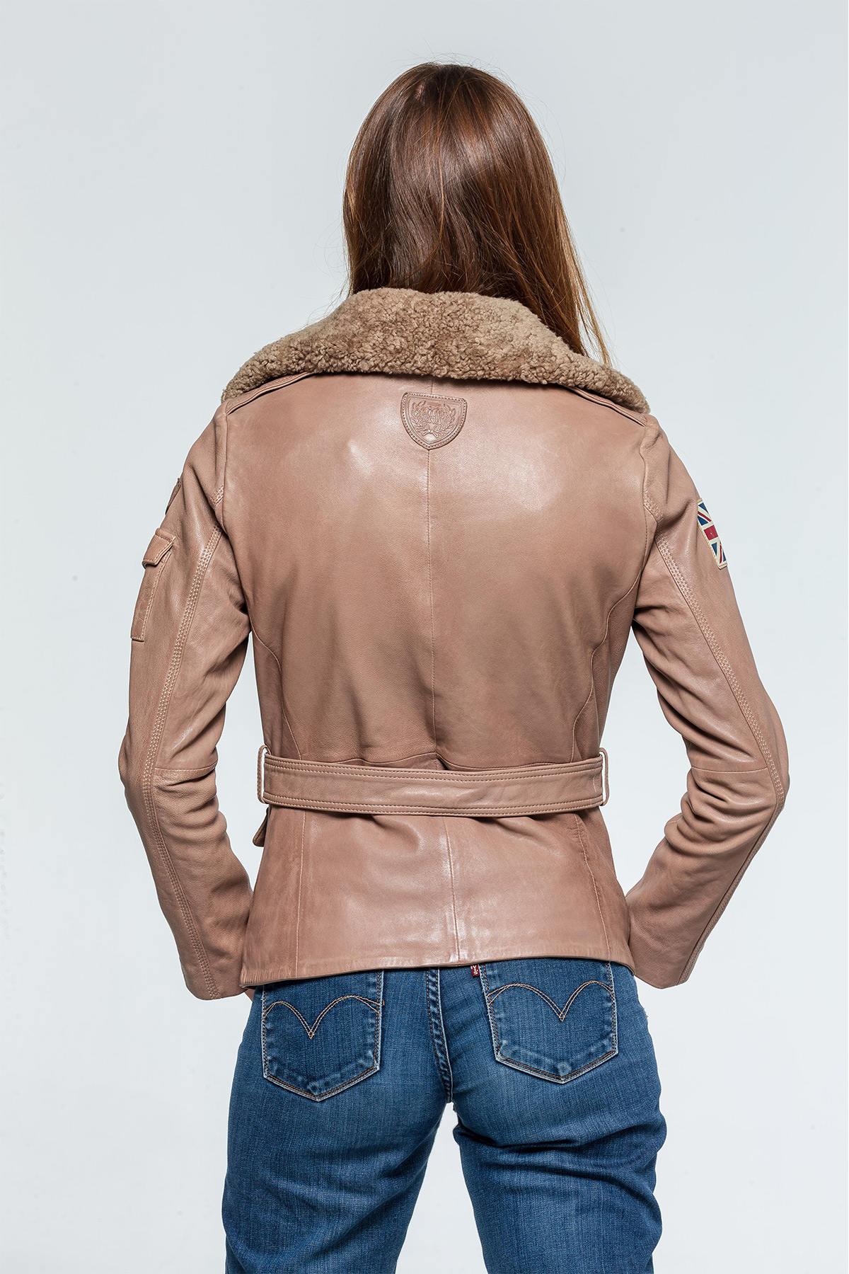 Beige leather military jacket - Image n°3