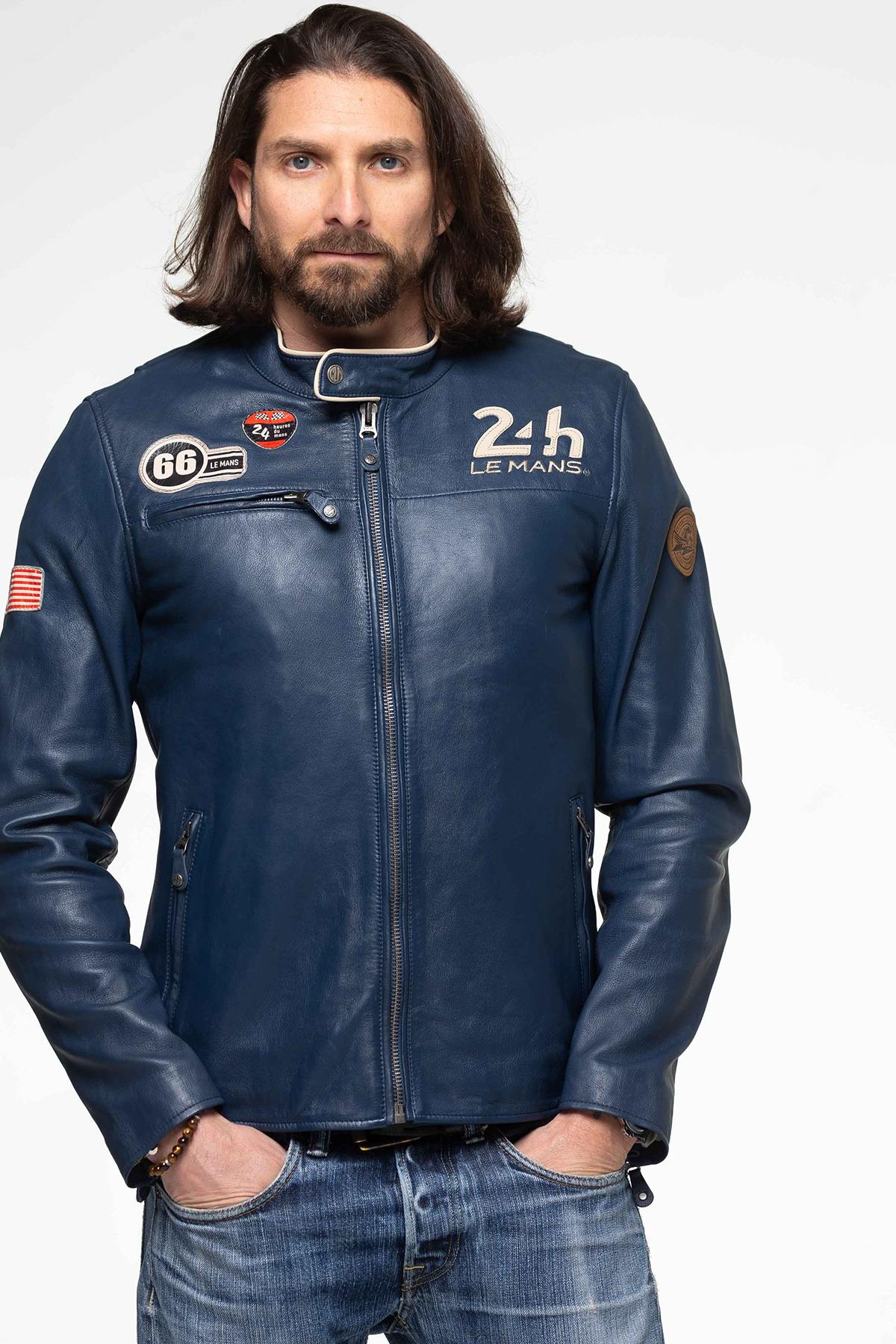 Navy blue leather jacket from the 24h of Le Mans - Image n°7