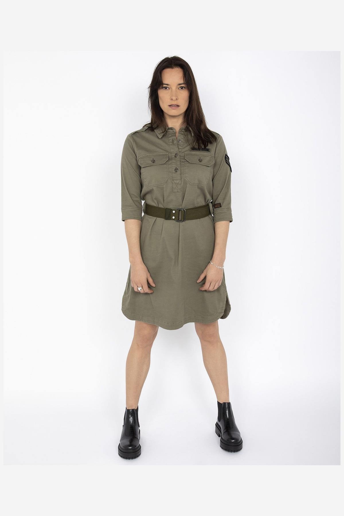 Eco-responsible khaki military dress - Image n°1